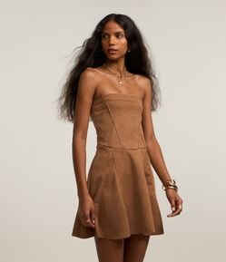 Vestido Curto em Suede Corsetado com Lastex