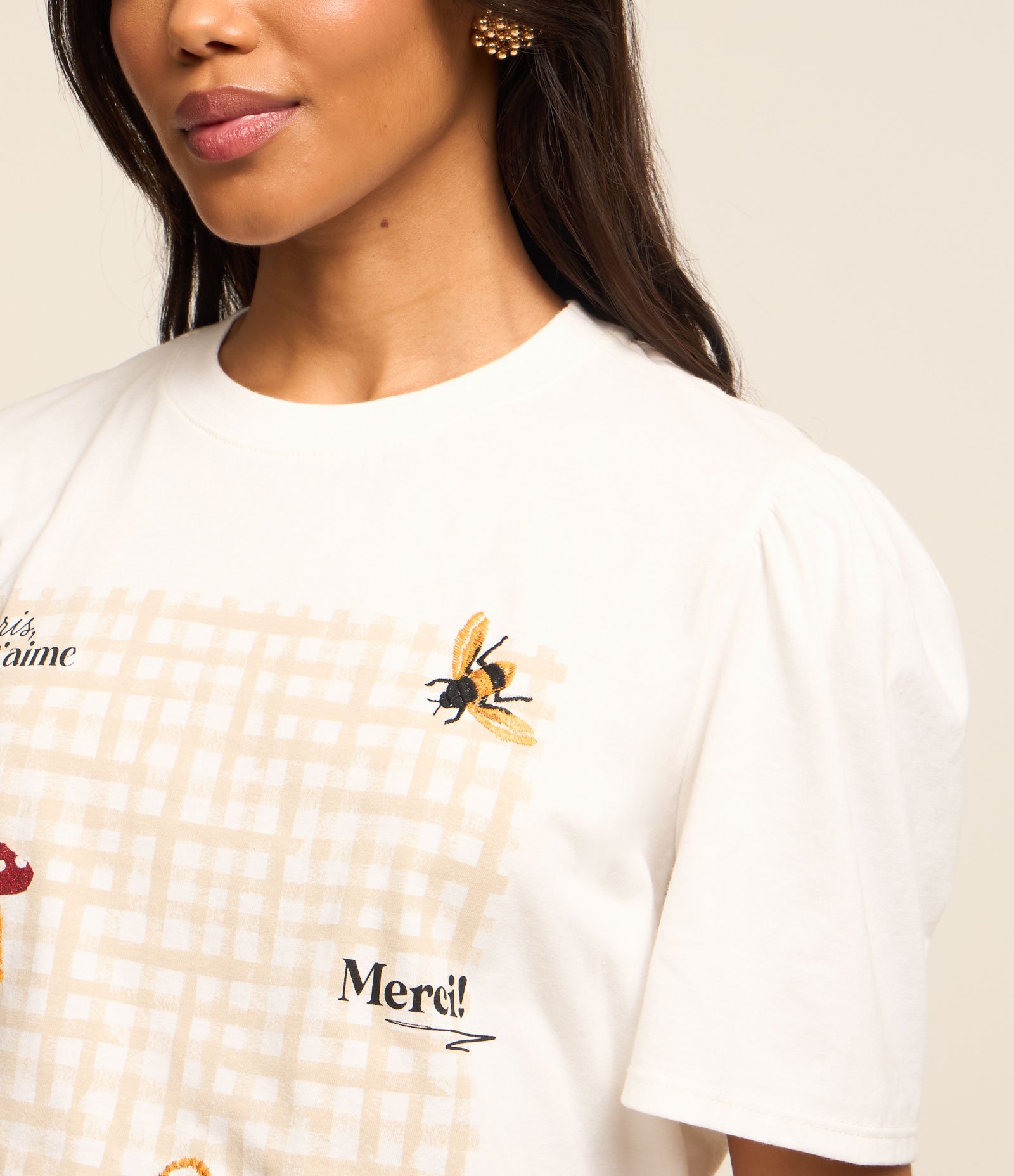 Camiseta Slim em Algodão Estampa Doodles Piquenique Branco 3