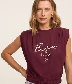 Blusa Manga Curta em Algodão com Estampa  Lettering Bonjour