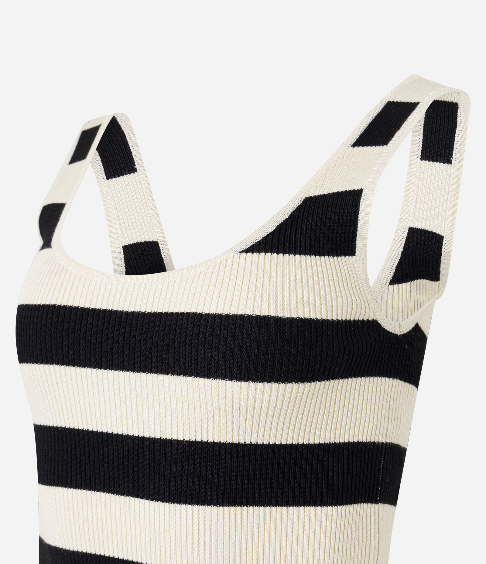 Blusa Listrada em Ribana com Decote U e Textura Canelada Preto/Off White 2