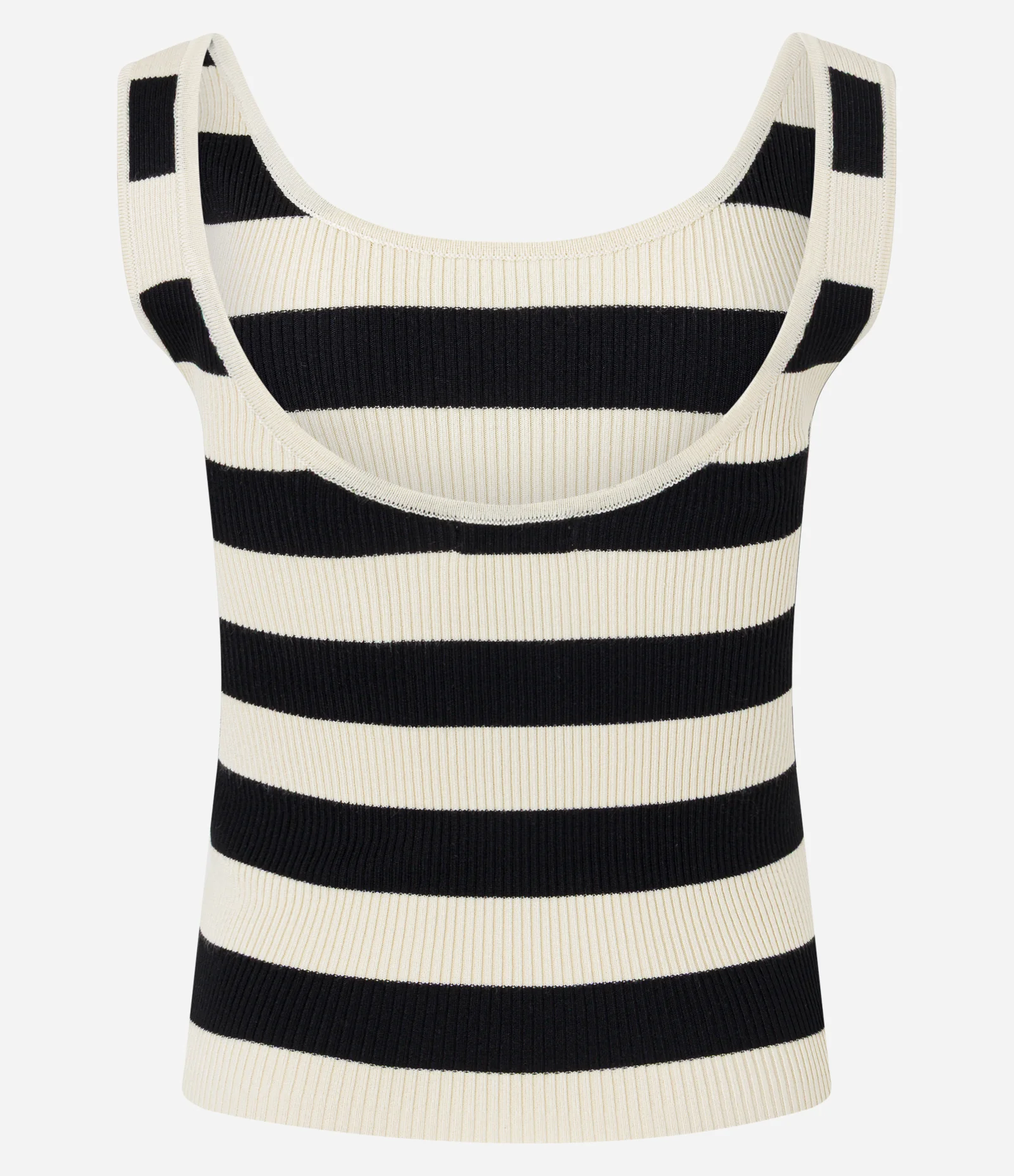 Blusa Listrada em Ribana com Decote U e Textura Canelada Preto/Off White 3