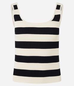 Blusa Listrada em Ribana com Decote U e Textura Canelada