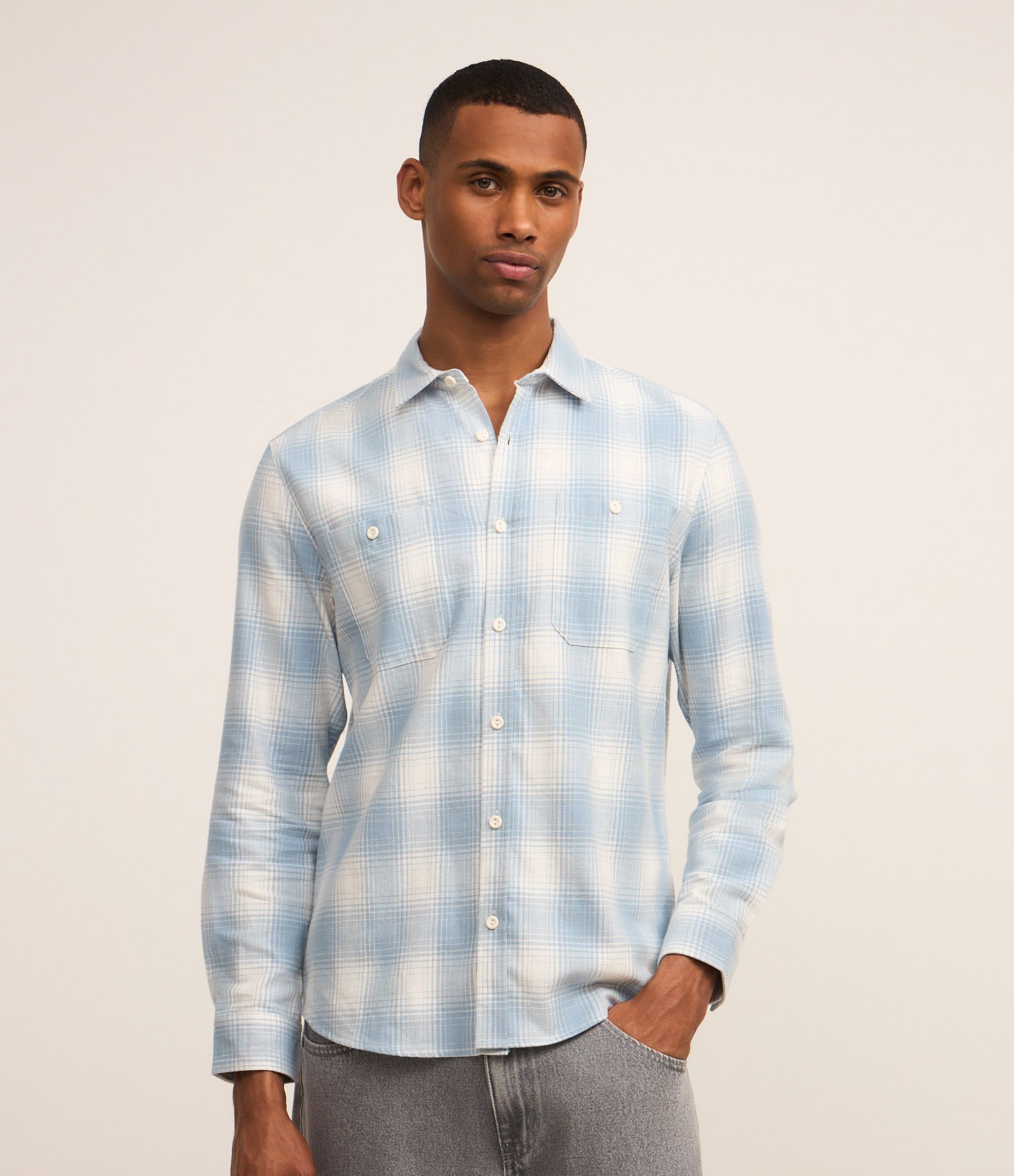 Camisa Comfort em Flanela com Estampa Xadrez Azul 1