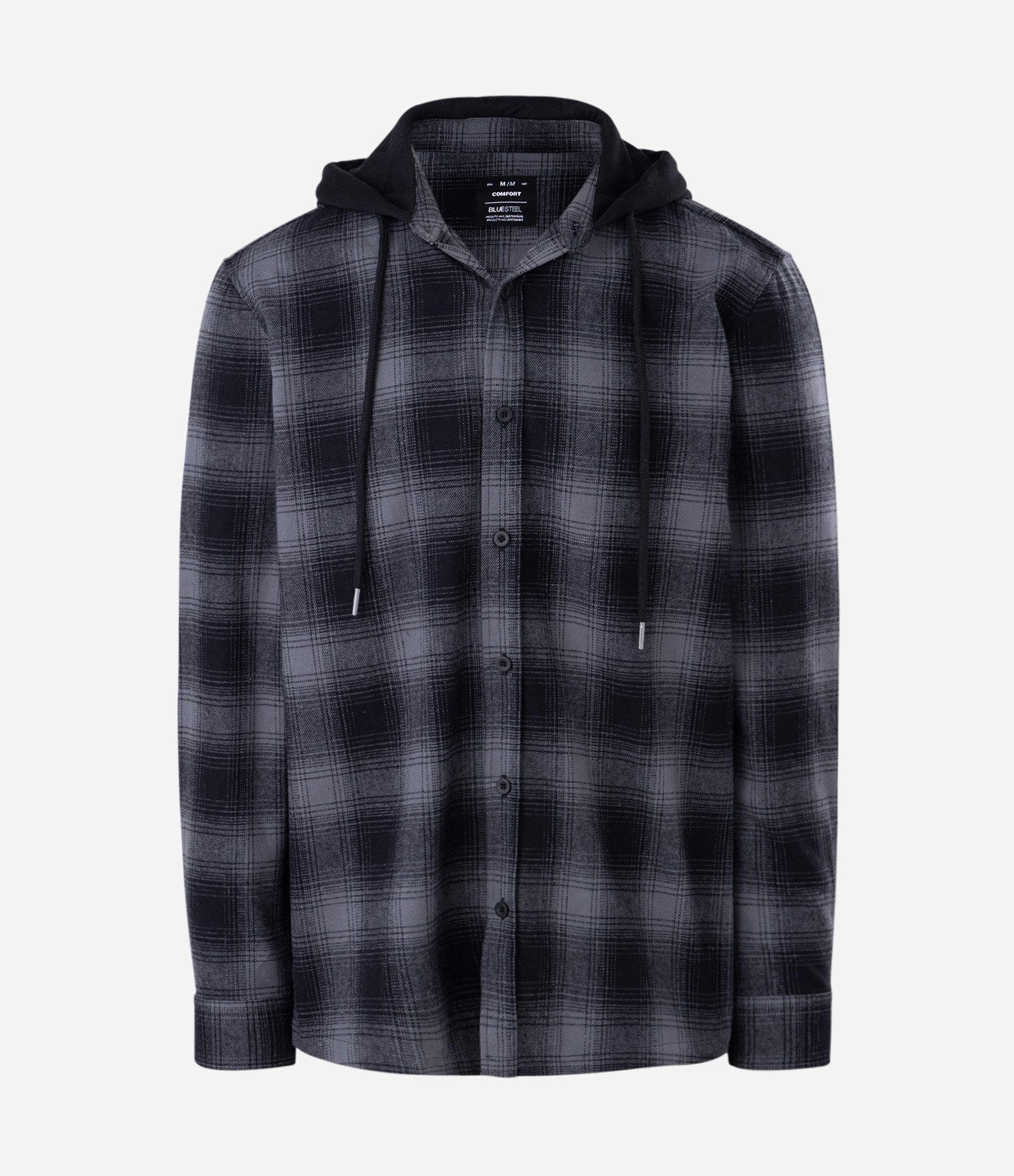 Camisa Comfort em Flanela Com Capuz Estampa Xadrez Preto 11