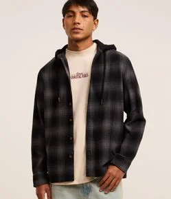 Camisa Comfort em Flanela Com Capuz Estampa Xadrez