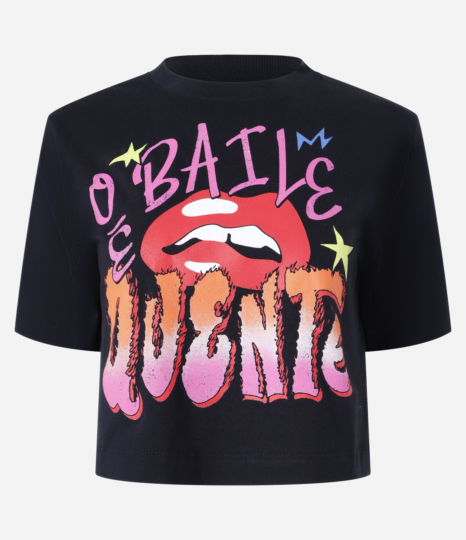 Blusa Cropped em Algodão com Estampa O Baile é Quente Preto 1