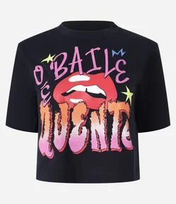 Blusa Cropped em Algodão com Estampa O Baile é Quente