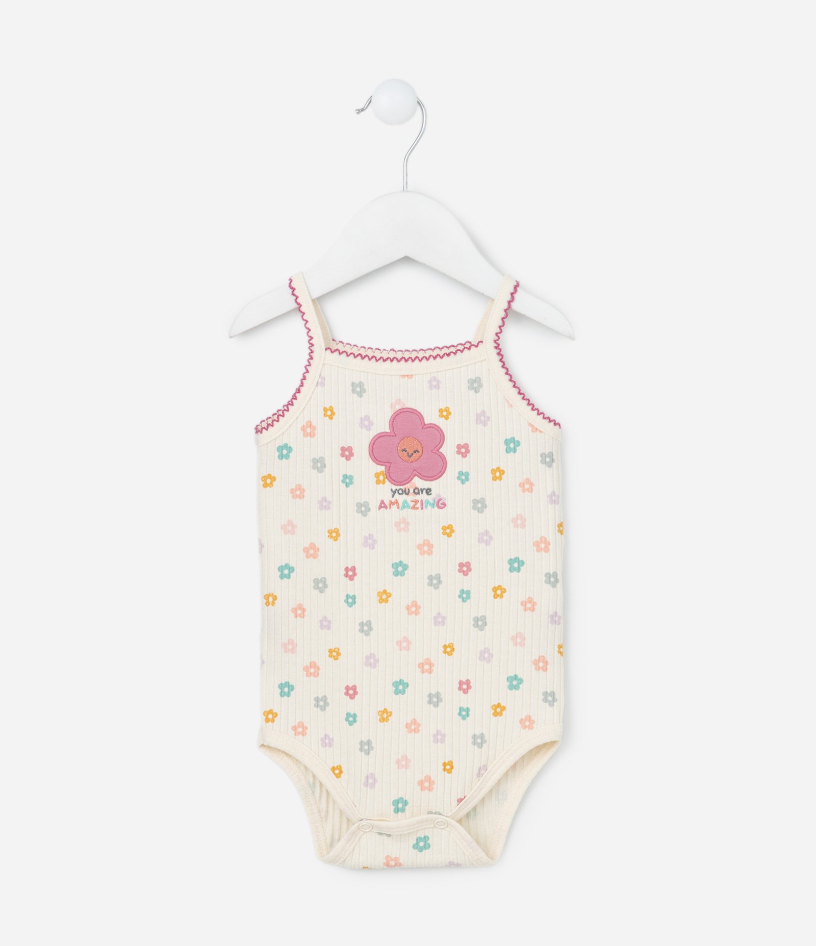 Body Infantil Canelado com Bordado de Florzinha - Tam 0 a 18 meses Bege 1