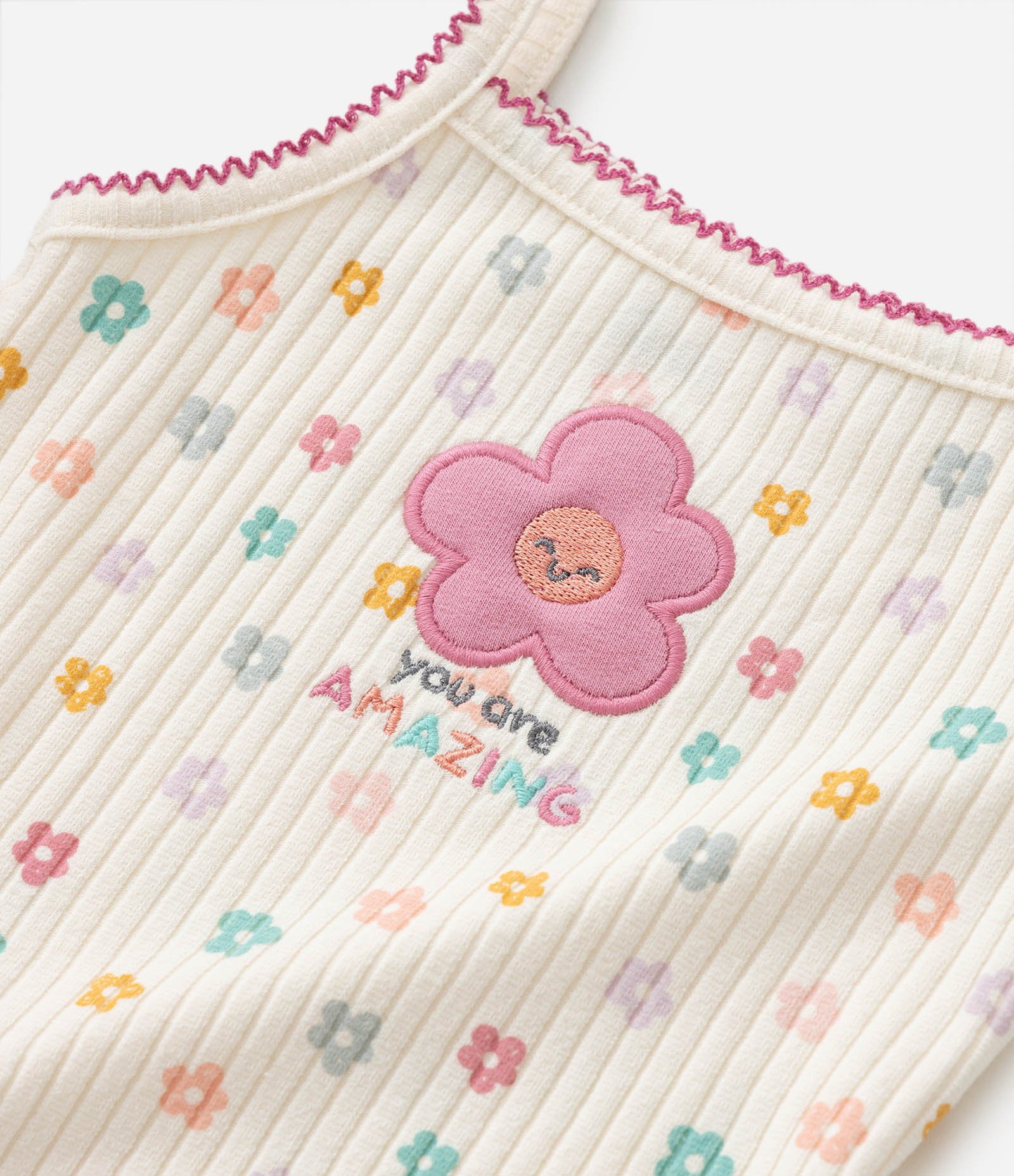 Body Infantil Canelado com Bordado de Florzinha - Tam 0 a 18 meses Bege 5