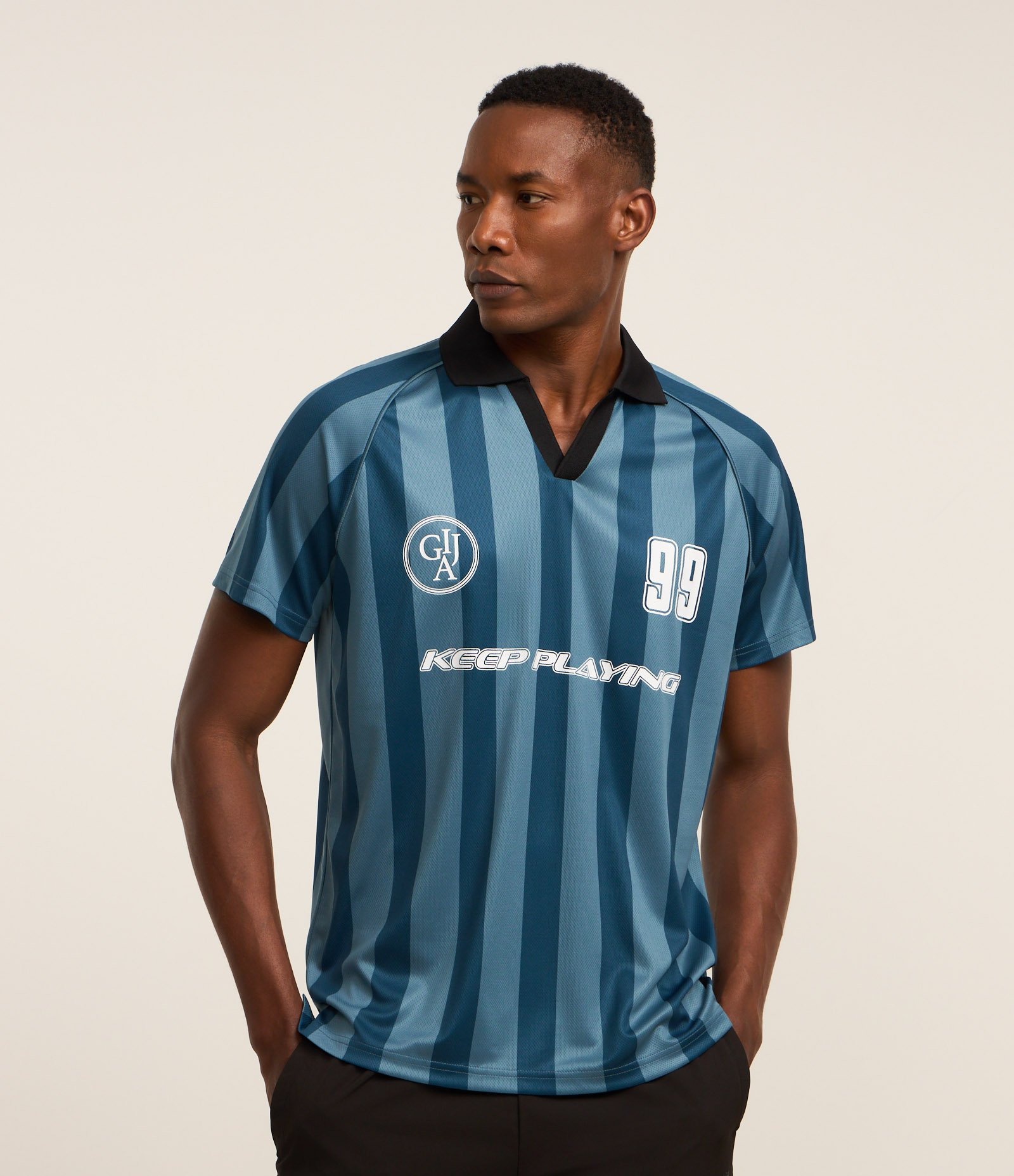 Camisa Esportiva Futebol em Tecnologia Dry com Gola Polo em Ribana Azul 1