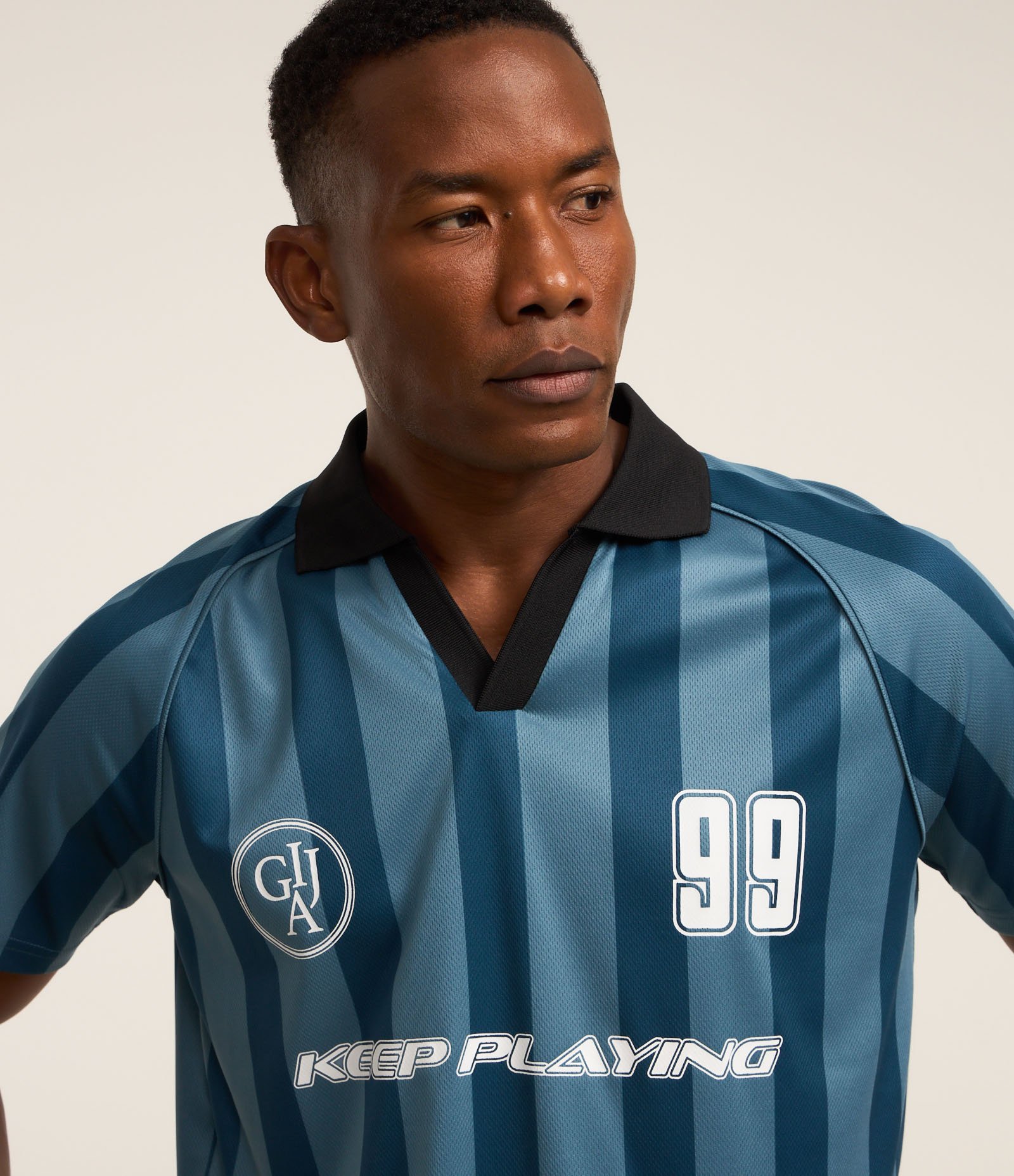Camisa Esportiva Futebol em Tecnologia Dry com Gola Polo em Ribana Azul 4