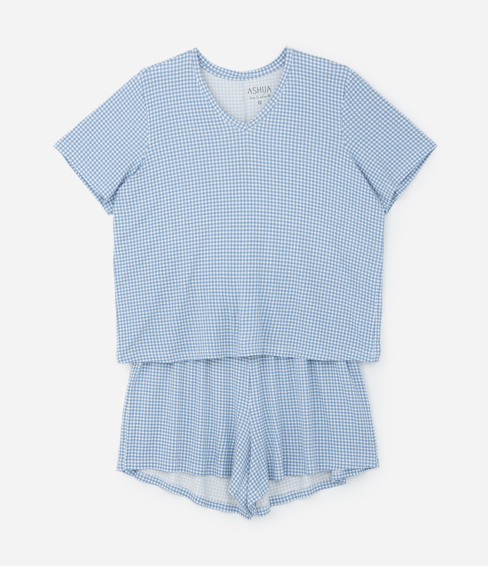 Pijama Curto Viscose Xadrez Pied-de-poule Curve & Plus Size Azul 4