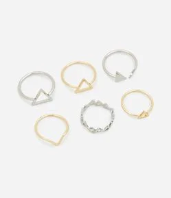 Kit 06 Anéis com Formato de Triângulos Variados Folheado