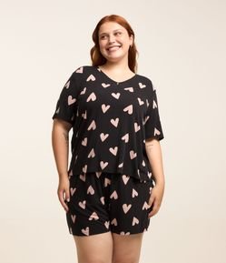 Pijama em Viscose com Estampa de Corações Curve & Plus Size