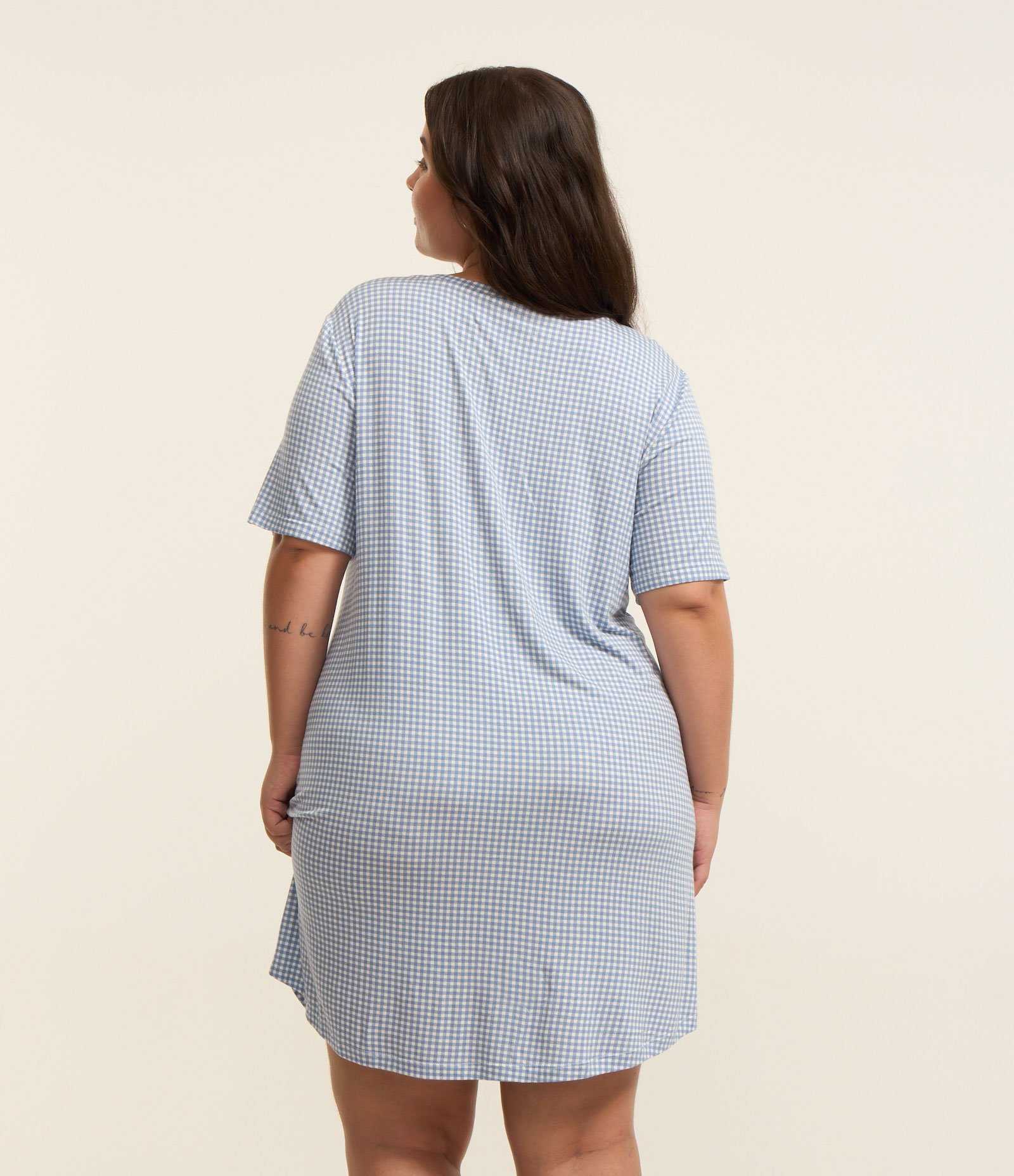 Camisola Camisetão em Viscose Xadrez Curve & Plus Size Azul 2
