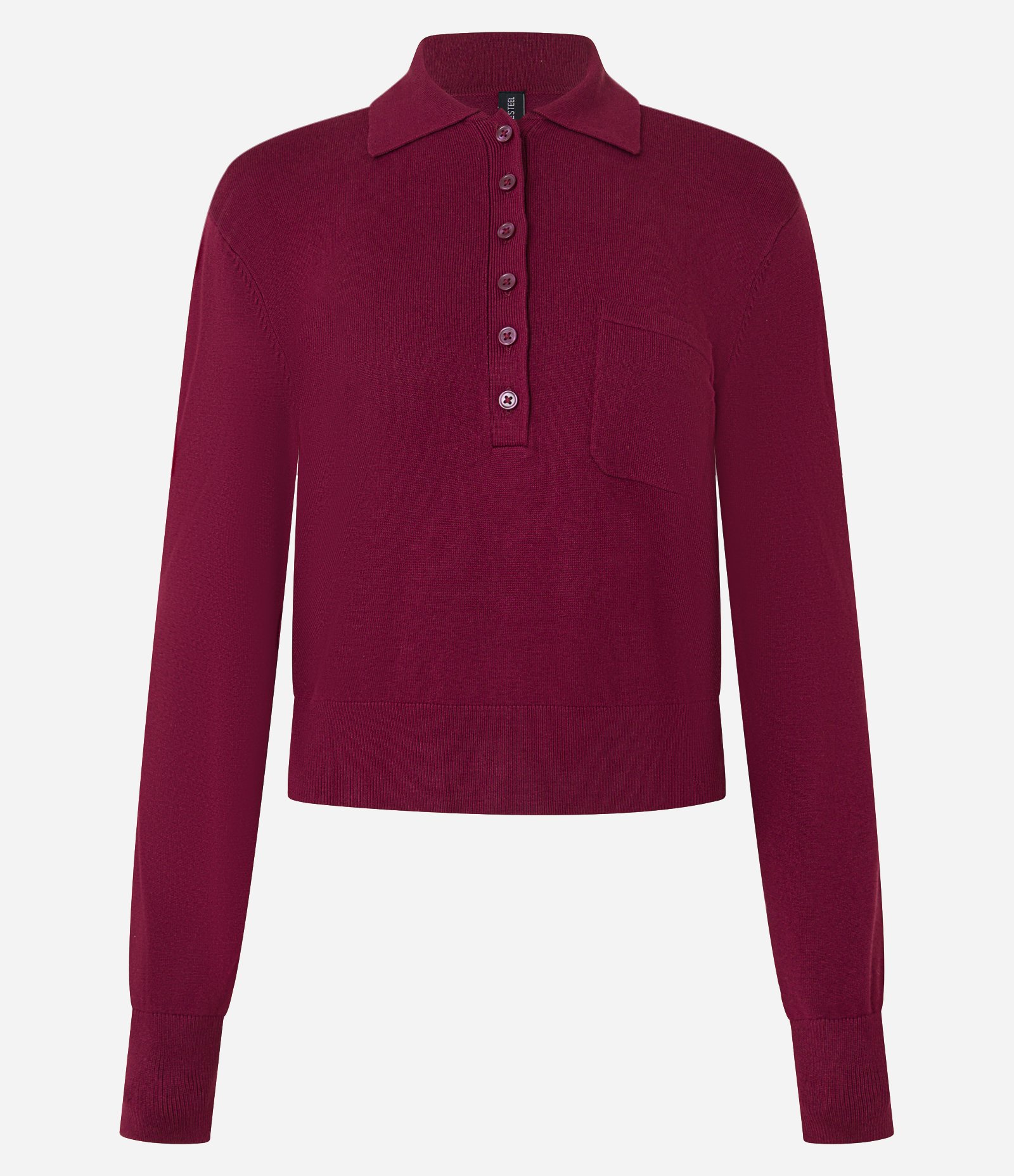 Blusa em Tricô com Abotoamento e Bolsinho Solo Vinho 4