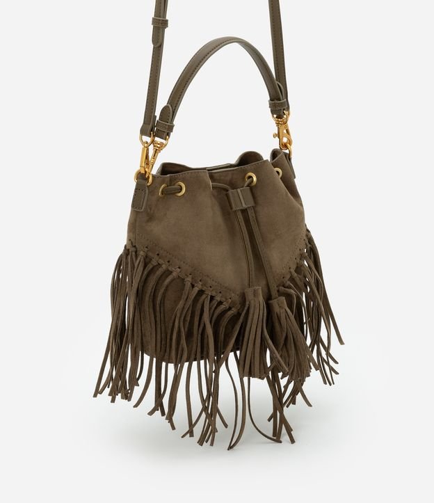 Bolsa Bucket Pequena com Duas Alças e Franjas
