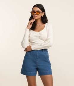Blusa em Algodão com Franzido no Decote
