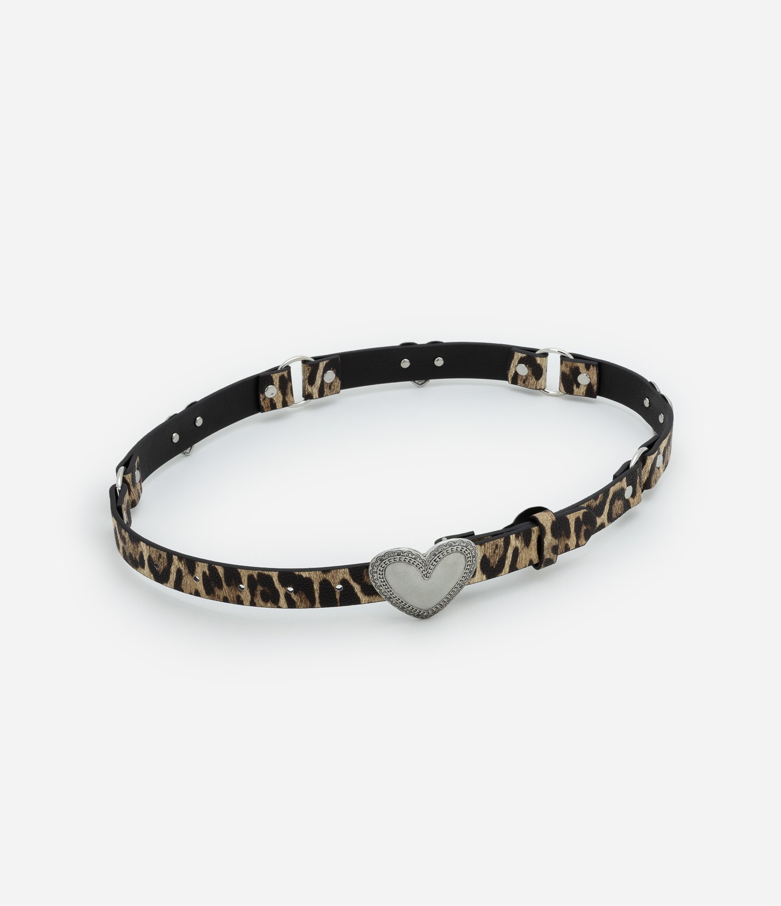 Cinto Texturizado com Estampa Animal Print Fivela de Coração Marrom 1