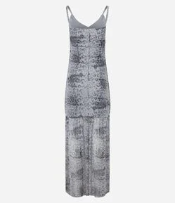 Vestido New Midi em Tule Animal Print com Franzidos