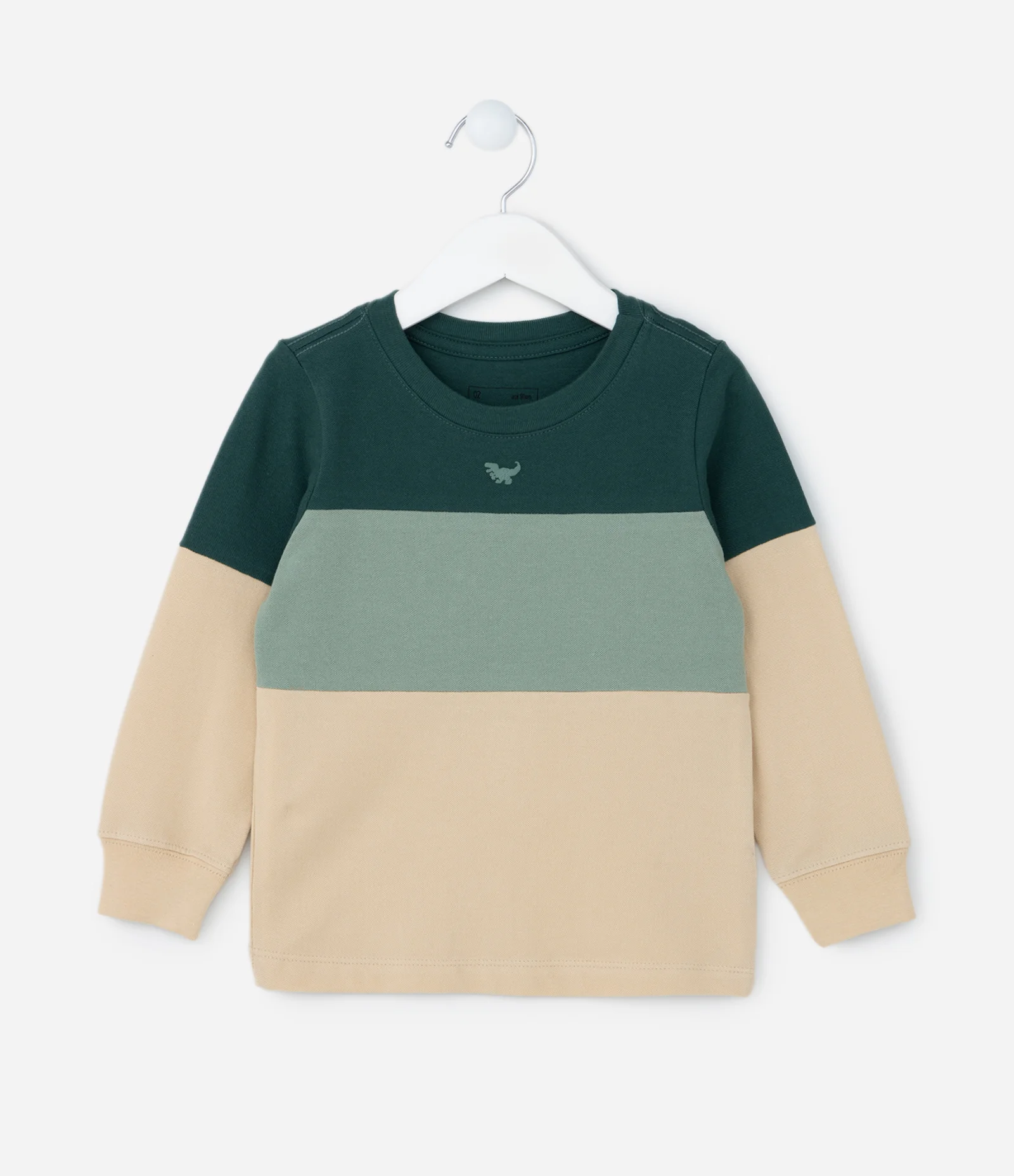 Camiseta Infantil com Recortes e Estampa Dino - Tam 1 a 6 Anos Verde/Bege 1