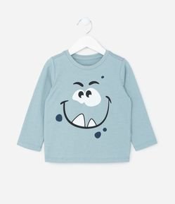 Camiseta Infantil com Estampa Carinha de Monstrinho - Tam 1 a 6 Anos