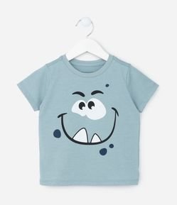 Camiseta Infantil com Estampa Carinha de Monstrinho - Tam 1 a 6 Anos