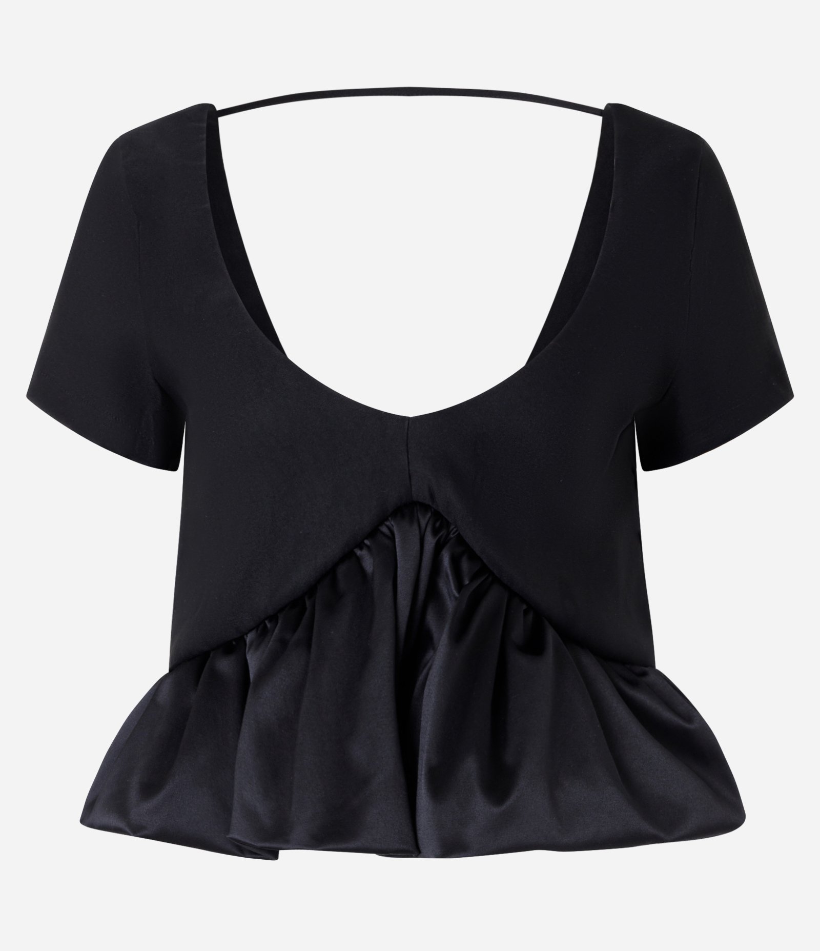 Blusa Balonê em Bengaline com Mix de Tecidos Preto 5
