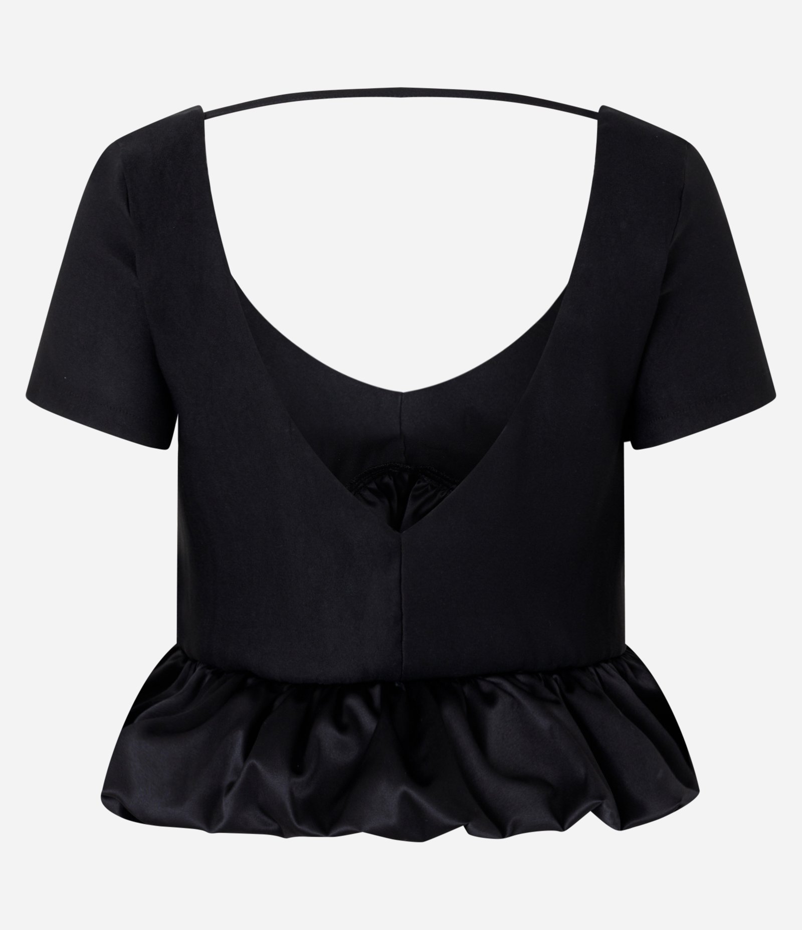 Blusa Balonê em Bengaline com Mix de Tecidos Preto 6