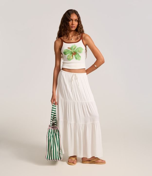 Saia Evasê Longa em Viscose com Amarração e babado