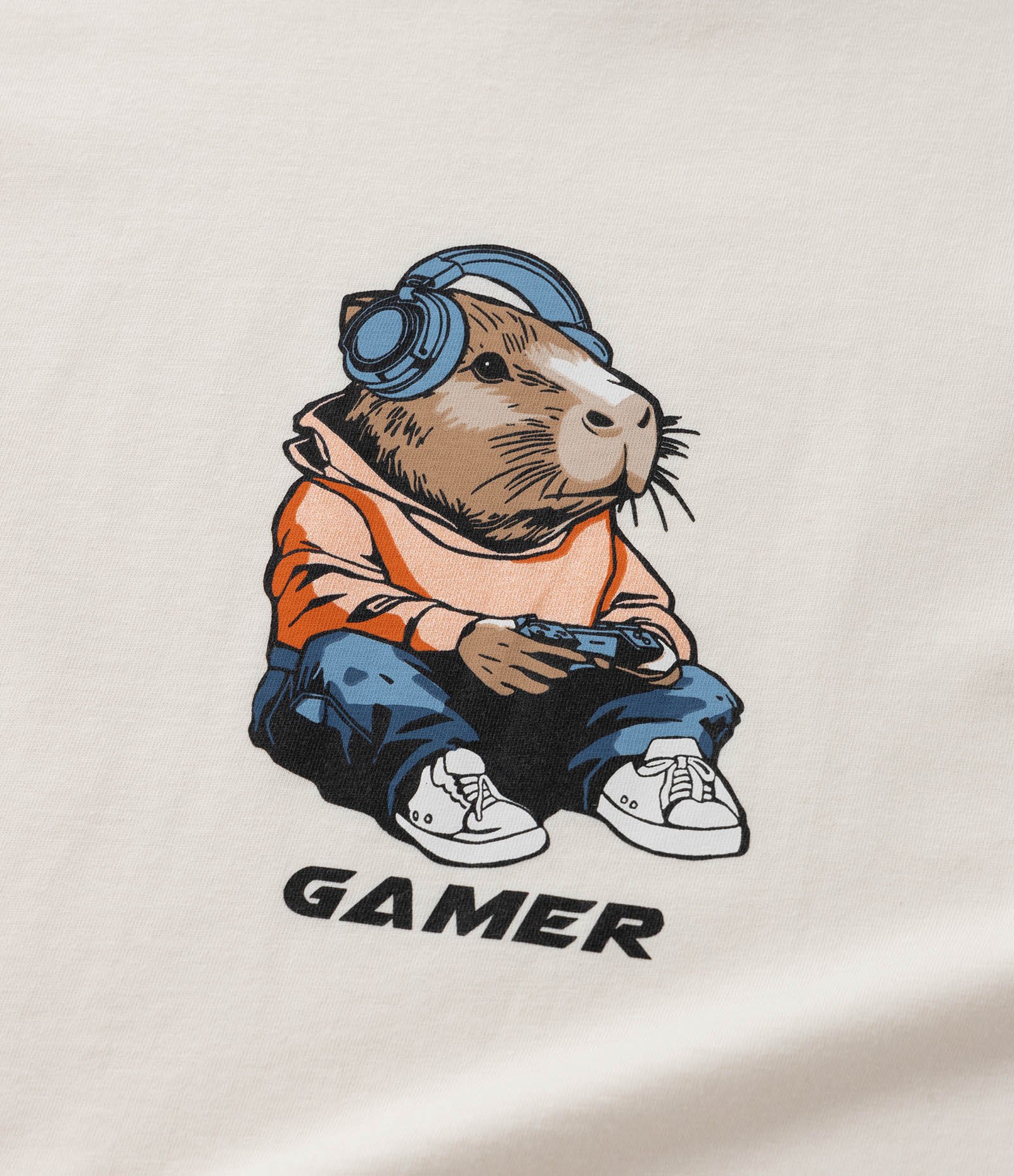 Pijama Longo Infantil com Estampa Capivara Gamer - Tam 5 a 14 anos Bege/Preto 9