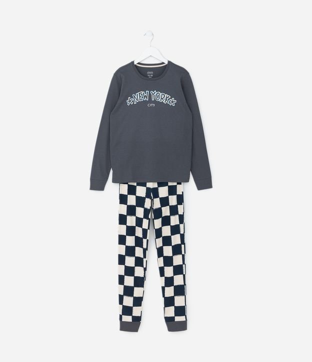 Pijama Longo Infantil em Algodão com Estampa New York City - Tam 7 ao 16 Anos