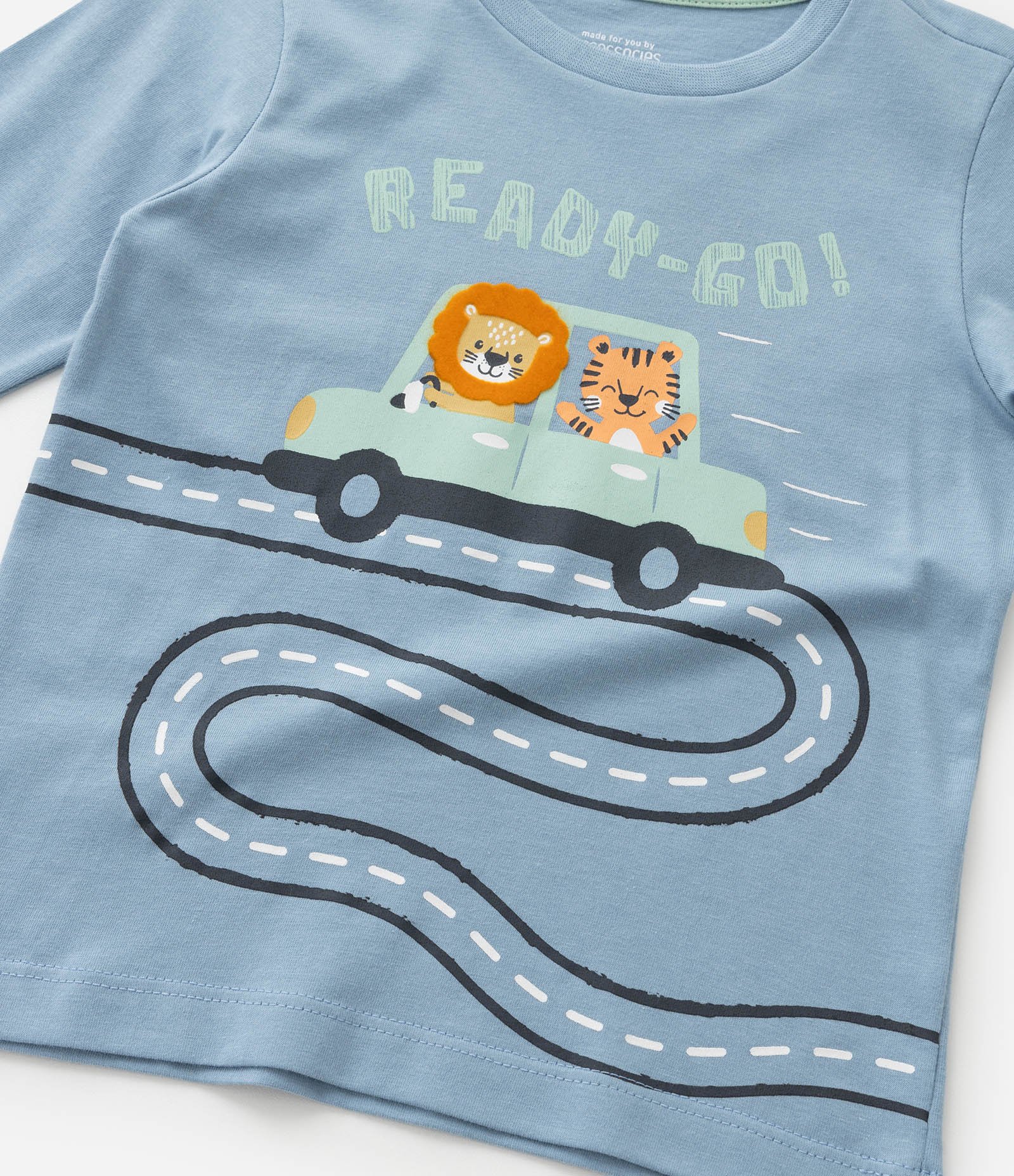 Pijama Longo Infantil com Estampa Bichinhos no Carro - Tam 2 a 4 anos Azul