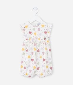 Macaquinho Infantil em Ribana com Estampa Corações - Tam 0  a 18 meses