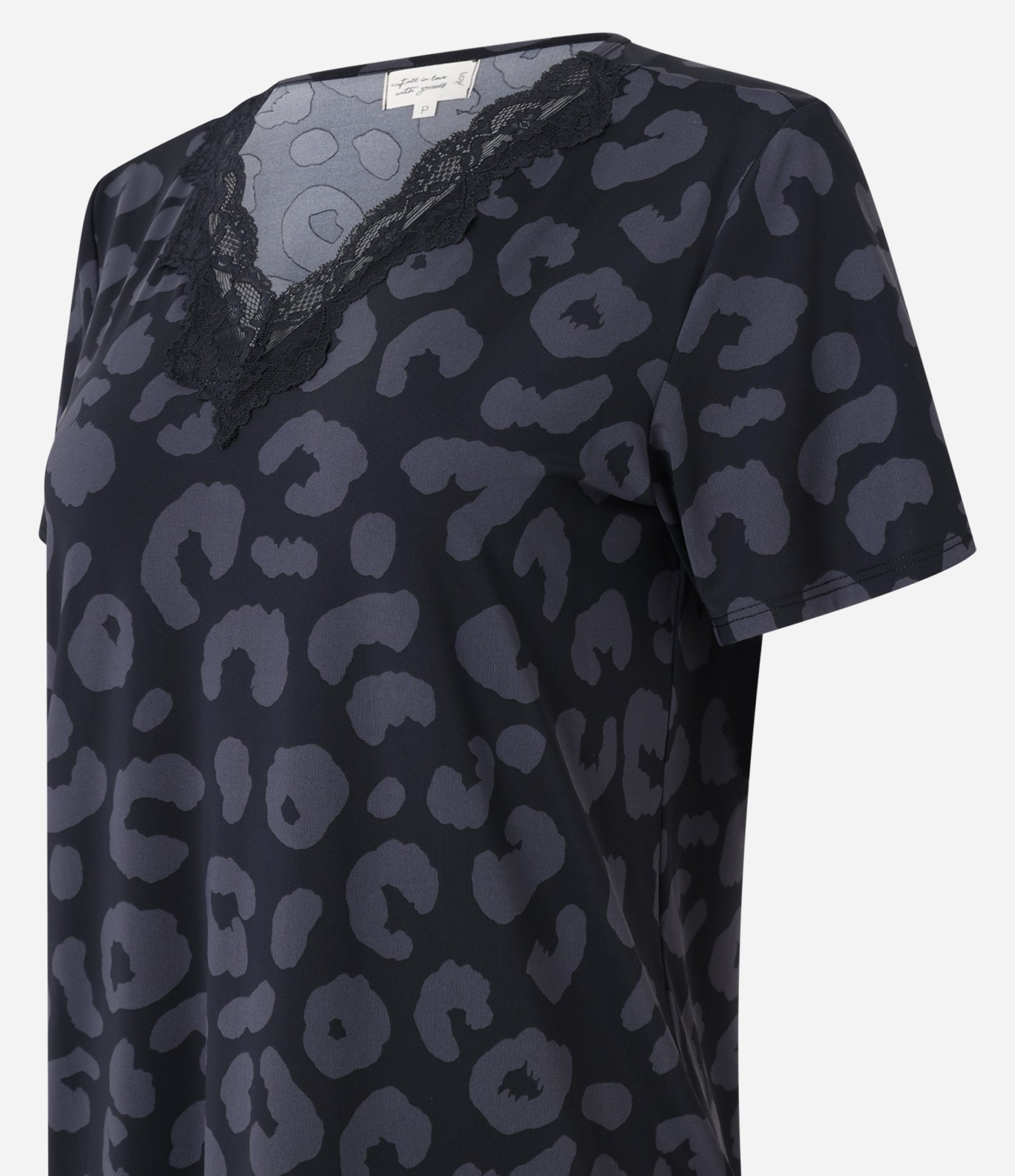 Camisola Curta em Microfibra com Renda e Estampa de Oncinha Preto 5