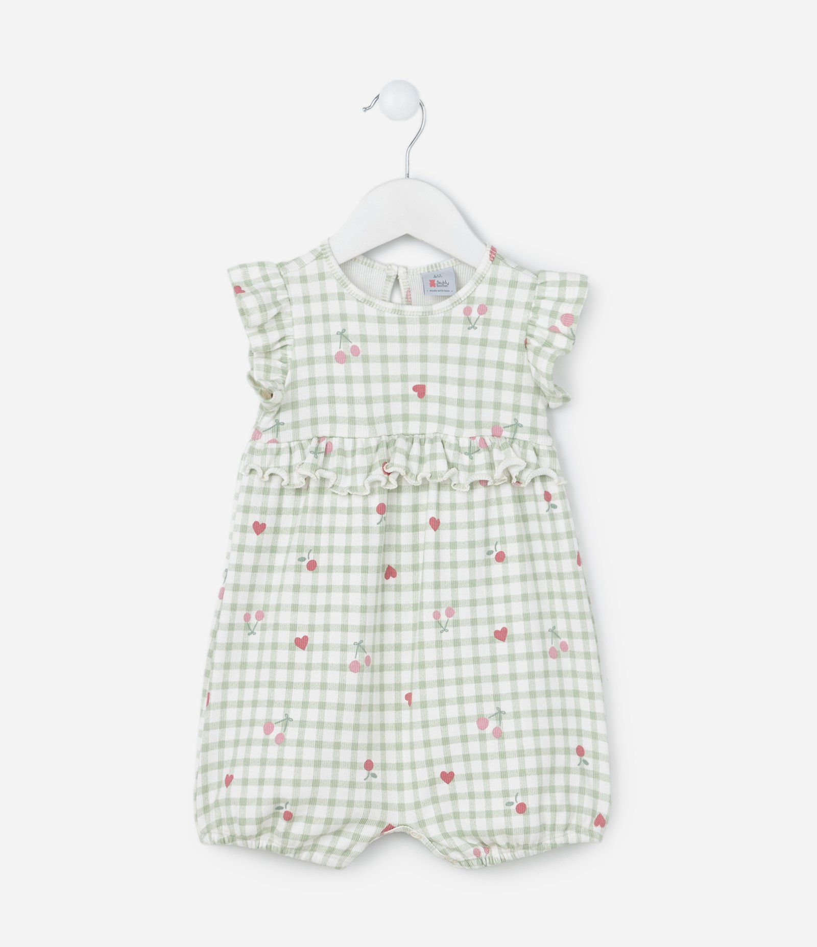 Macaquinho Infantil com Babadinhos e Estampa Xadrez - Tam 0 a 18 meses Verde 2