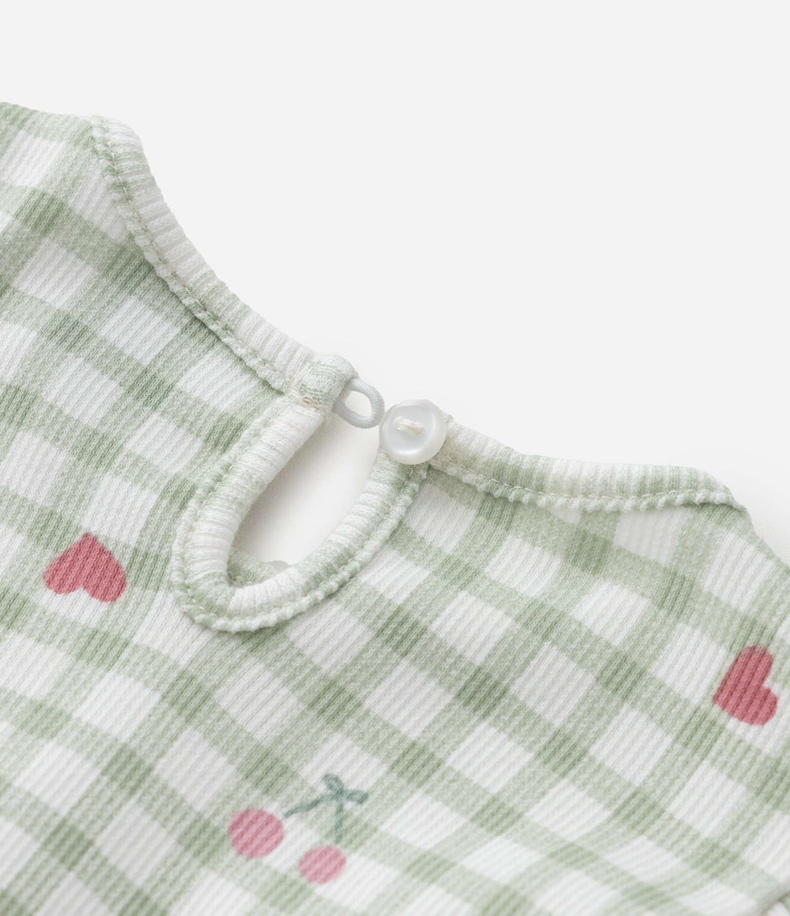 Macaquinho Infantil com Babadinhos e Estampa Xadrez - Tam 0 a 18 meses Verde 5