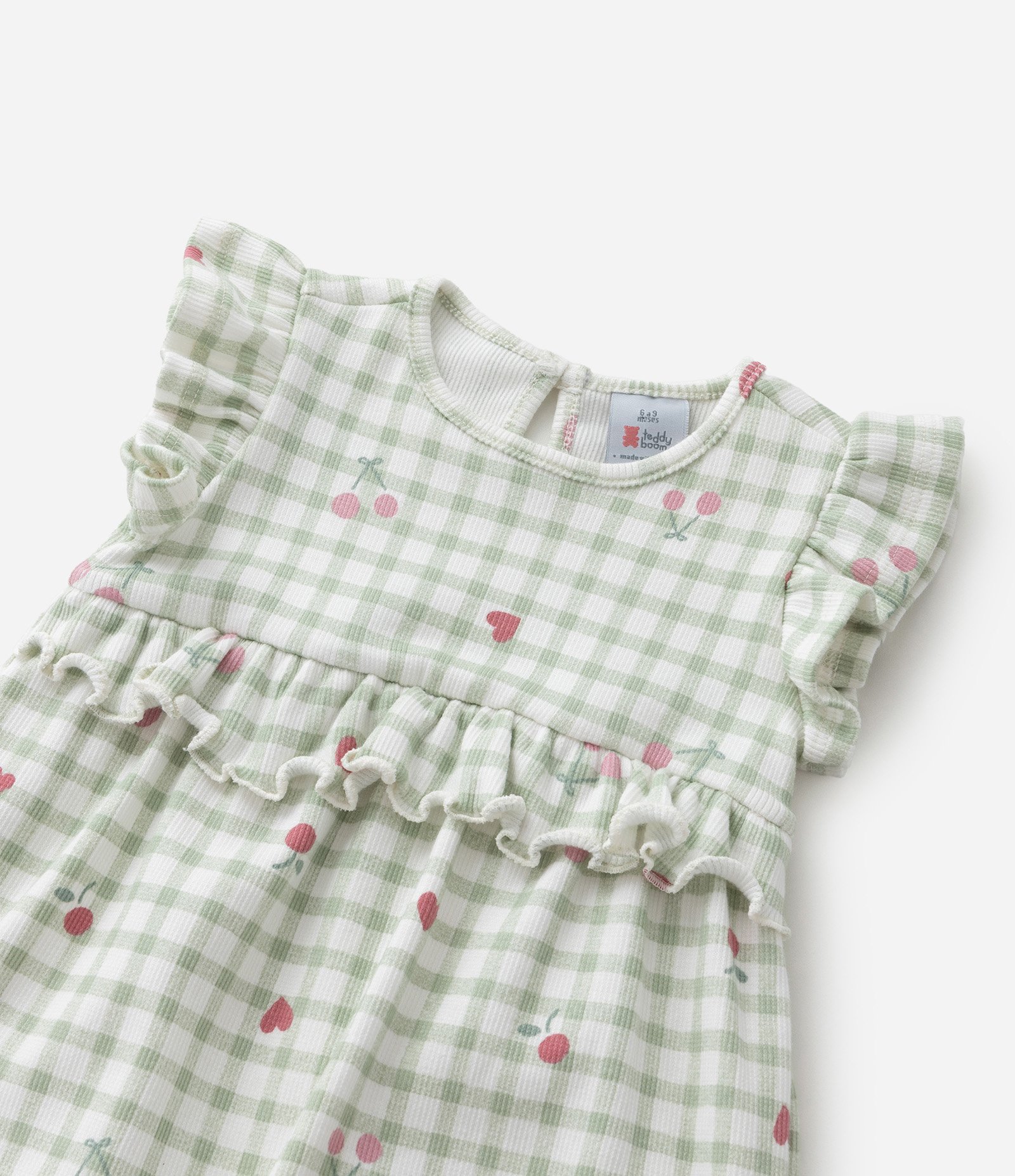 Macaquinho Infantil com Babadinhos e Estampa Xadrez - Tam 0 a 18 meses Verde 7