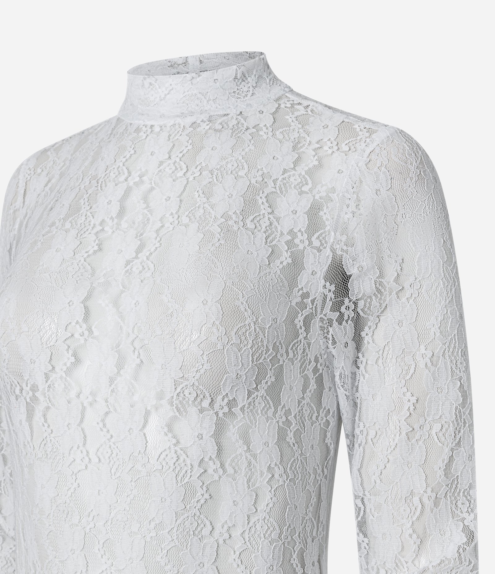 Body em Renda Texturizado com Gola Alta Branco 5