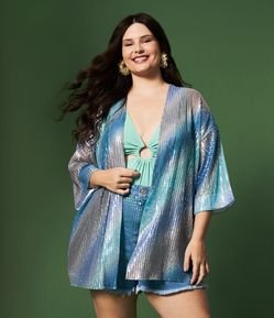 Kimono em Paetê com Listras Degradê Curve & Plus Size