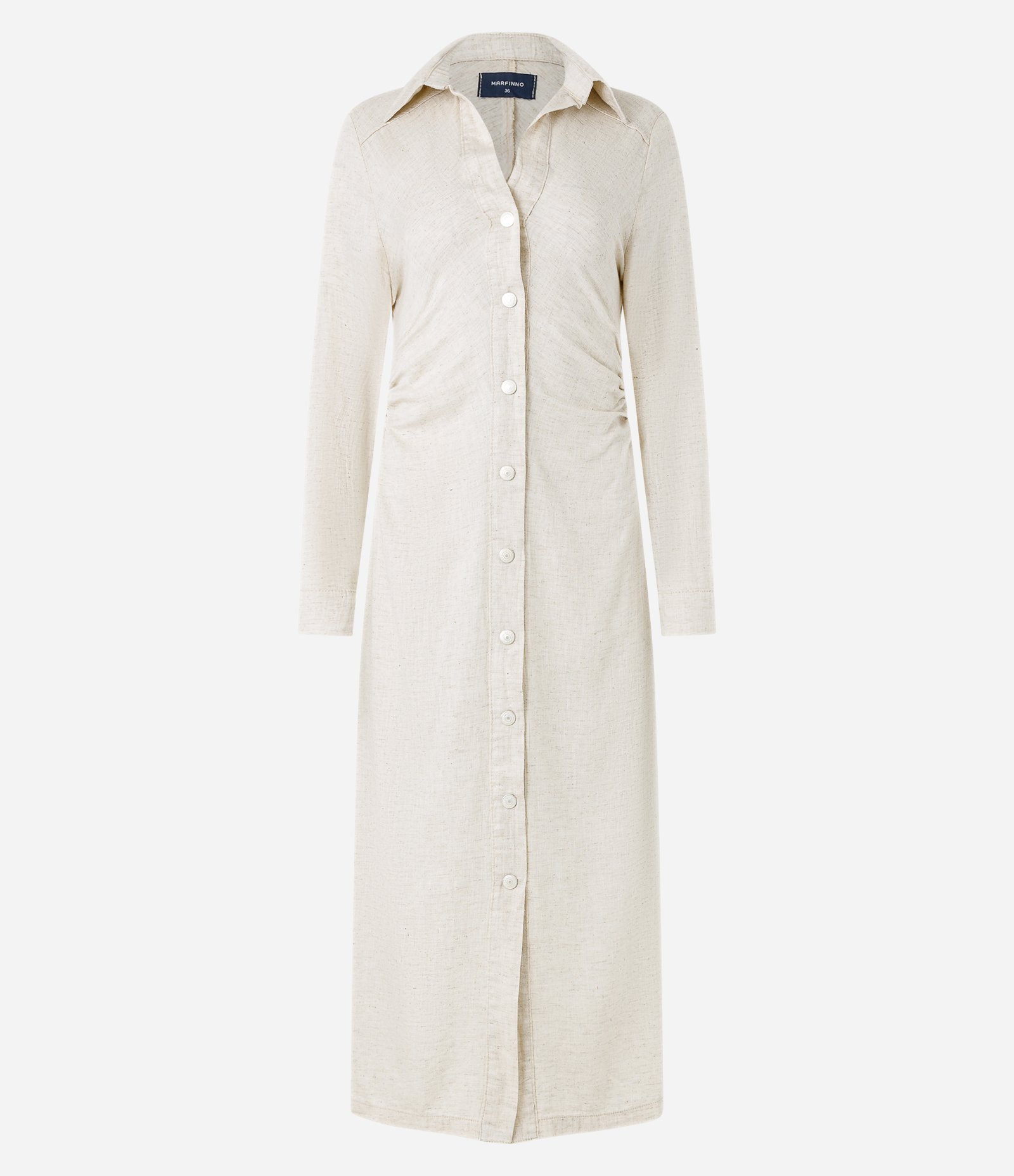 Vestido Midi com Efeito Linho e Franzidos Bege 6