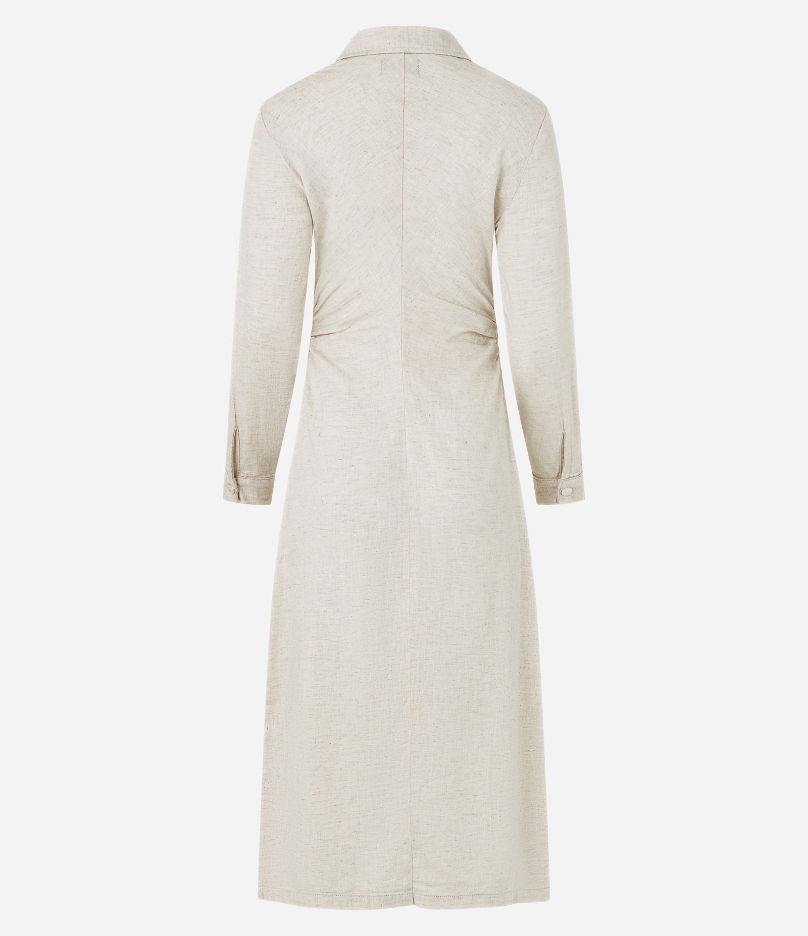 Vestido Midi com Efeito Linho e Franzidos Bege 7