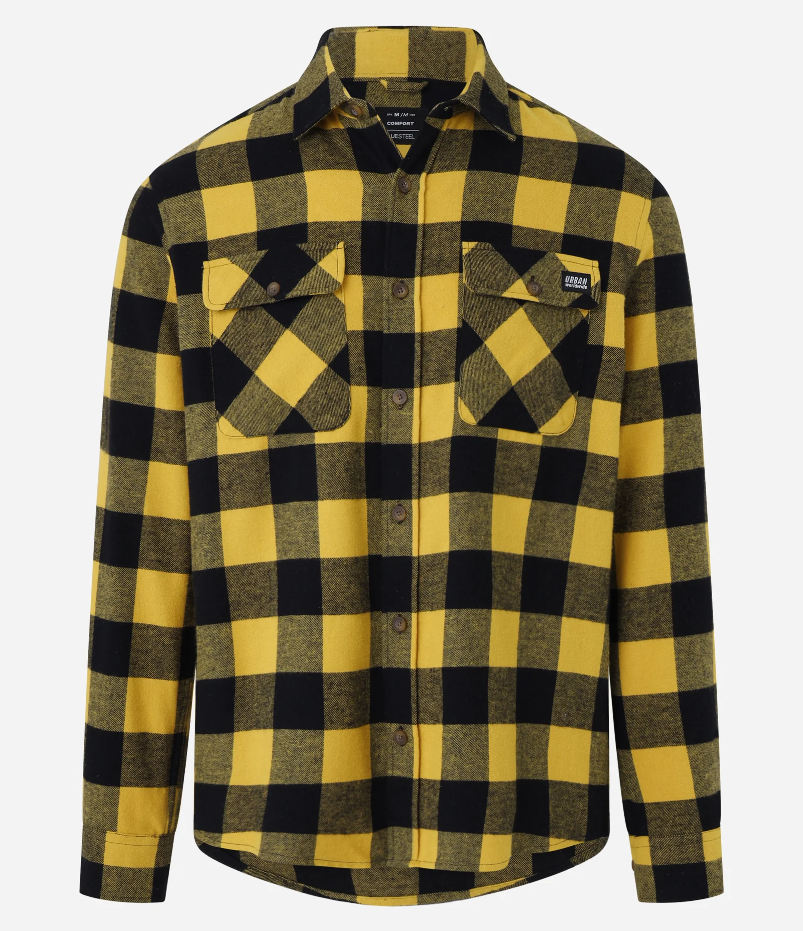 Camisa Comfort com Estampa Xadrez e Bolsos Amarelo 1