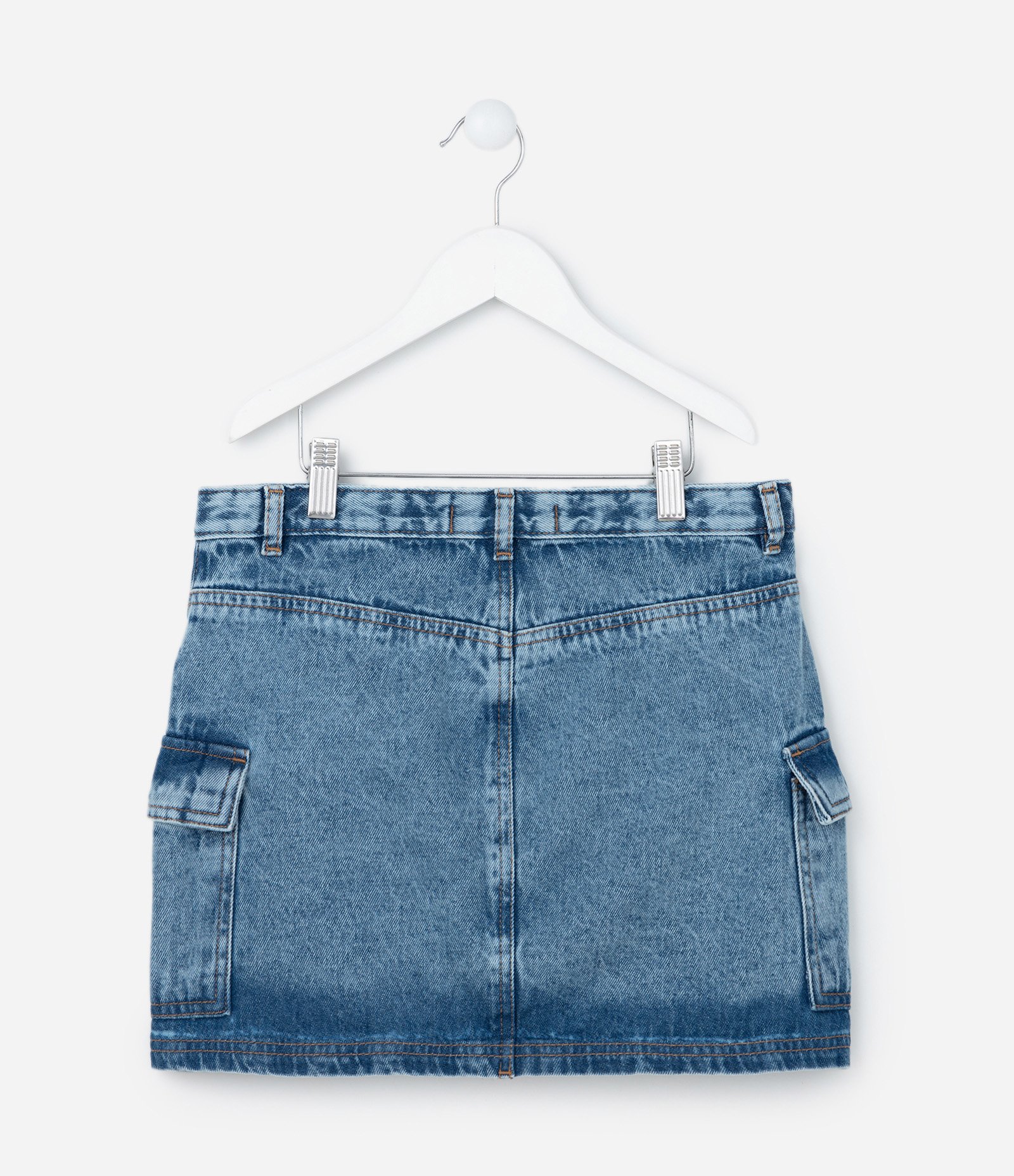Saia Infantil em Jeans com Bolsos Cargo - Tam 5 a 14 Anos Azul 2