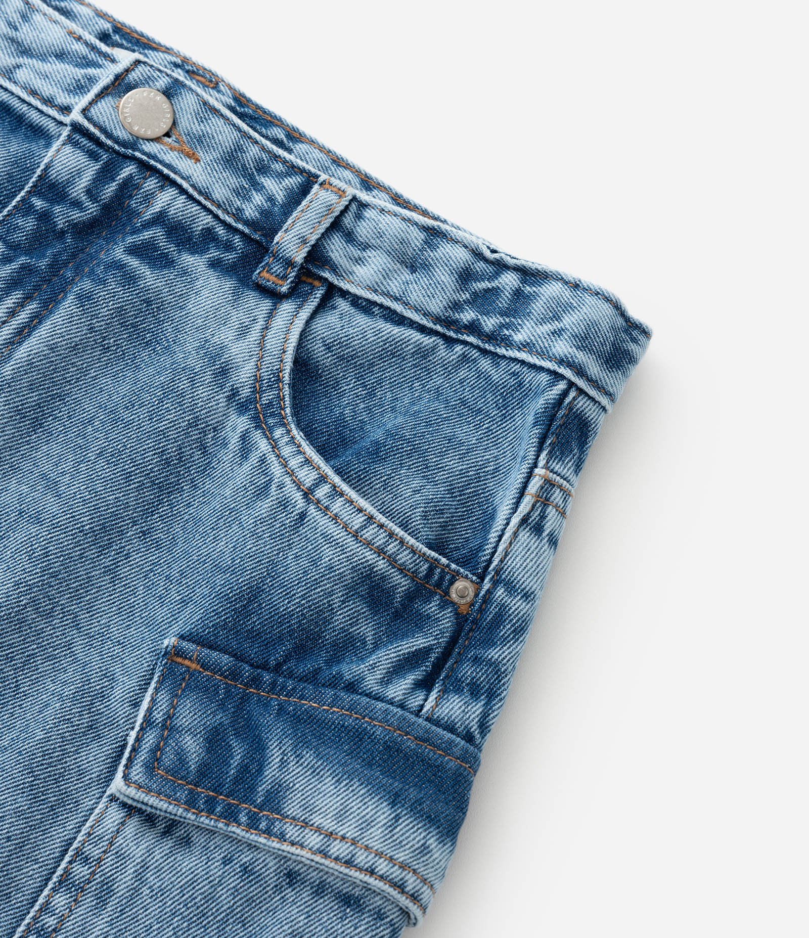 Saia Infantil em Jeans com Bolsos Cargo - Tam 5 a 14 Anos Azul 4