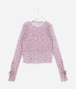 Blusa Infantil com Sobreposição e Lacinhos nas Mangas - Tam 5 a 14 Anos