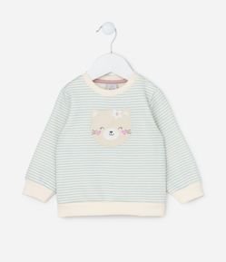 Blusão Infantil Quentinho Listrado com Cara de Gatinha - Tam 0 a 18 meses