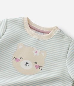 Blusão Infantil Quentinho Listrado com Cara de Gatinha - Tam 0 a 18 meses