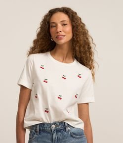 Camiseta T-shirt em Algodão com Bordado de Cereja