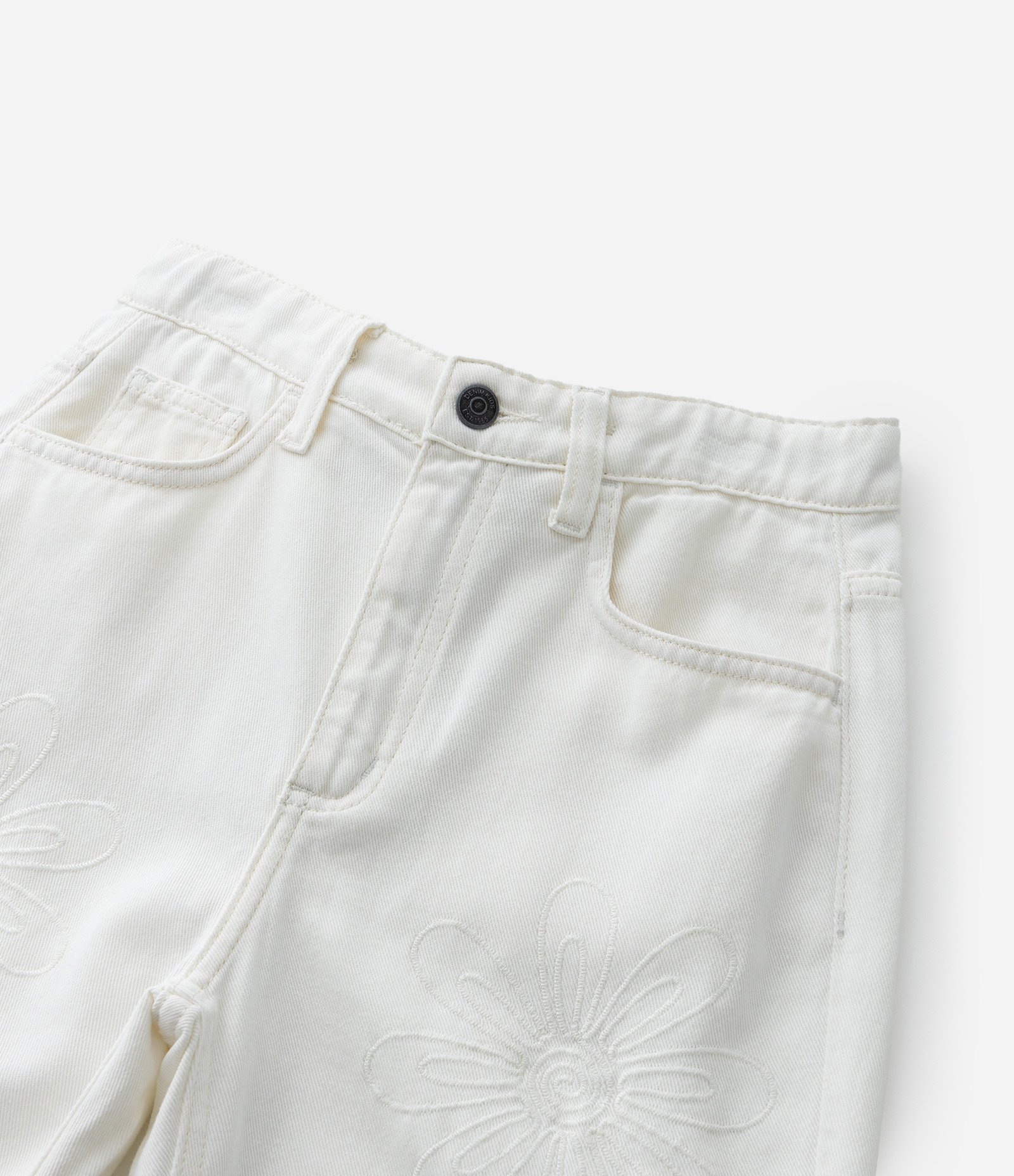 Calça Mom Infantil com Bordado de Flores - Tam 5 a 14 Anos Branco 5